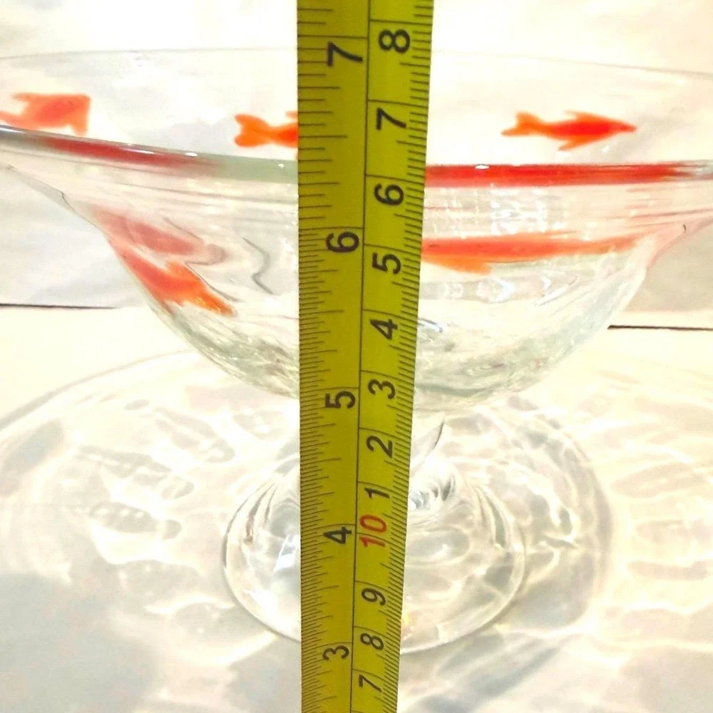 Crate and Barrel Go Fish Koi‎ Pedestal Bowl Hand Blown Glass Rare HTF Large